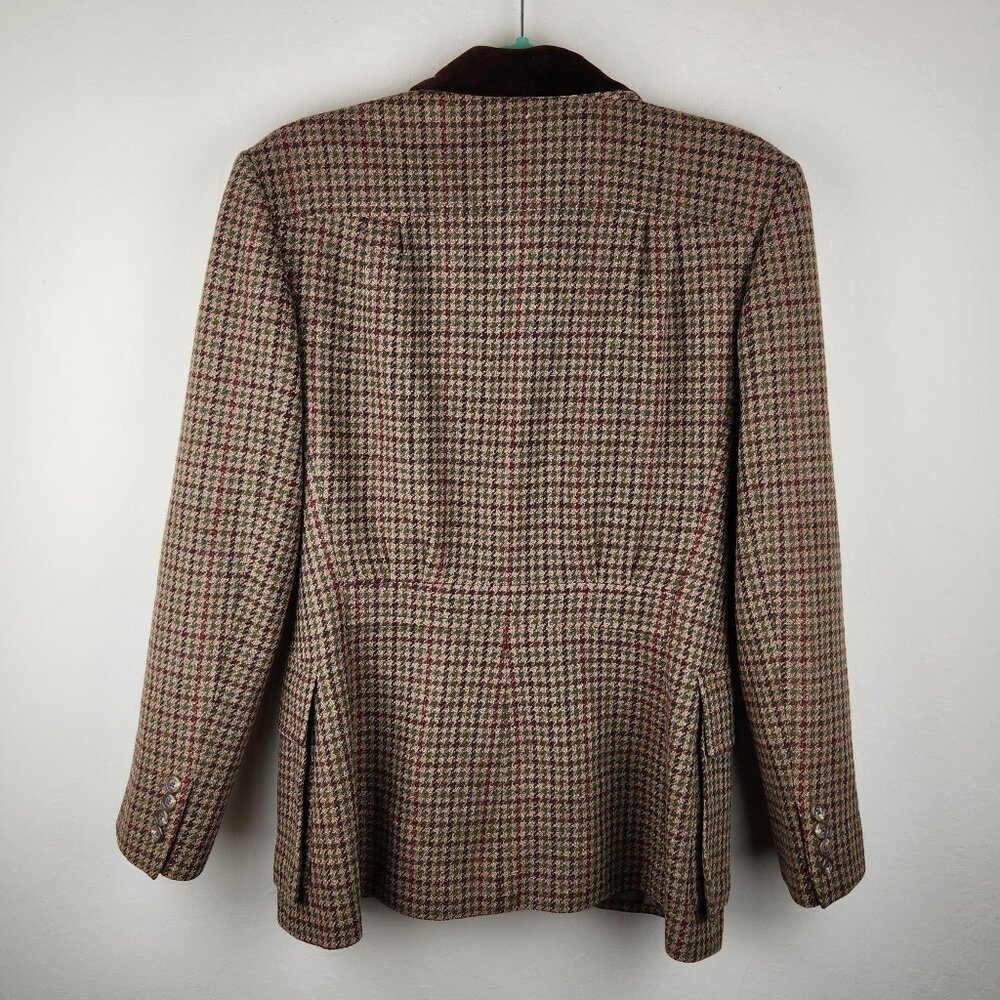 Vintage 90s Ralph Ralph Lauren Brown Houndstooth Wool Jacket Blazer sz 10 - Picture 3 of 12